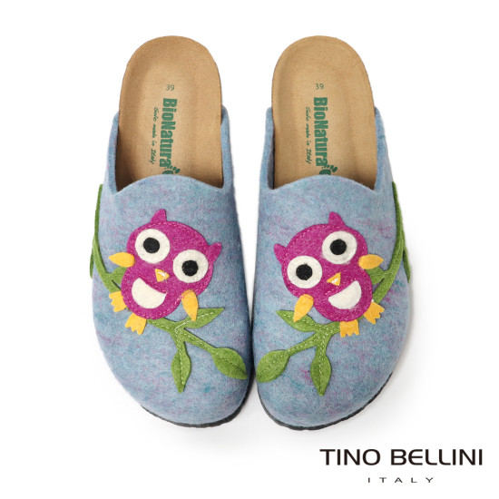 TINO BELLINI 貝里尼 歐洲進口 BIONATURA 腳床舒適鞋 羊毛氈 貓頭鷹 軟木軟底 拖鞋 FZ4B002-8(紫色)
