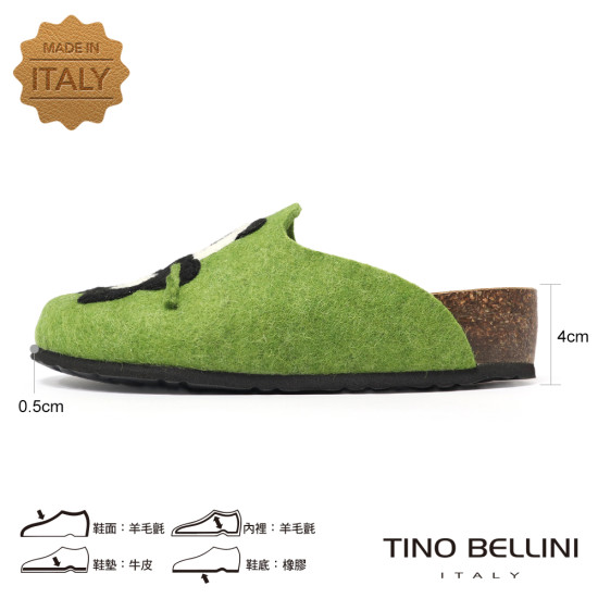 TINO BELLINI 貝里尼 歐洲進口 BIONATURA 腳床舒適鞋 羊毛氈 熊貓 軟木軟底 拖鞋 FZ4B004-5(綠色)