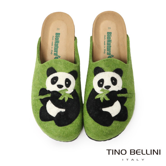 TINO BELLINI 貝里尼 歐洲進口 BIONATURA 腳床舒適鞋 羊毛氈 熊貓 軟木軟底 拖鞋 FZ4B004-5(綠色)