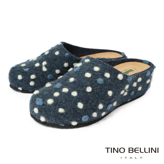 TINO BELLINI 貝里尼 歐洲進口 BIONATURA 腳床舒適鞋 羊毛氈 點點 軟木軟底 拖鞋 FZ4B006-4(藍色)