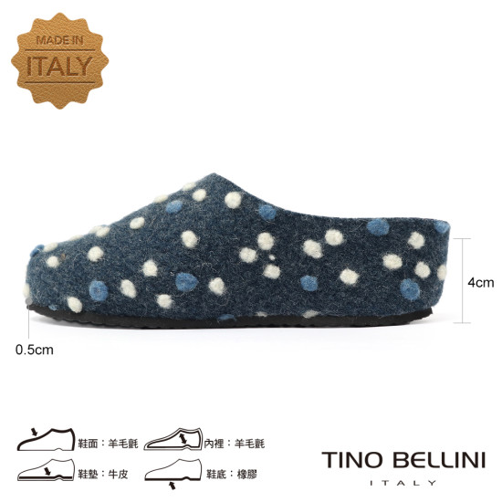 TINO BELLINI 貝里尼 歐洲進口 BIONATURA 腳床舒適鞋 羊毛氈 點點 軟木軟底 拖鞋 FZ4B006-4(藍色)