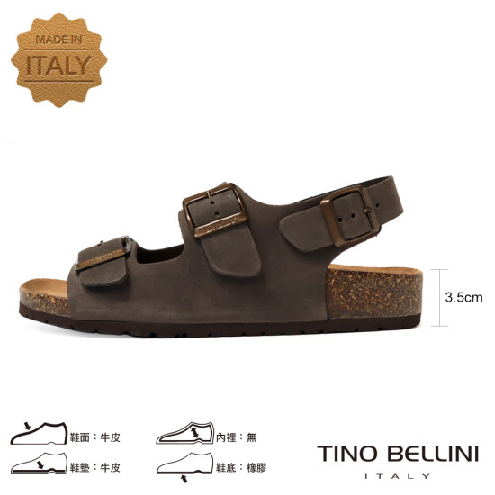 TINO BELLINI 貝里尼 歐洲進口 BIONATURA 腳床舒適鞋 男款 真皮 軟木軟底 涼拖鞋 HM0B001-6(咖色)