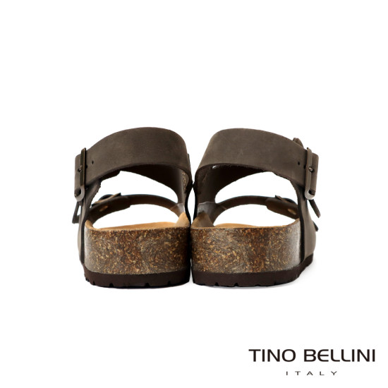 TINO BELLINI 貝里尼 歐洲進口 BIONATURA 腳床舒適鞋 男款 真皮 軟木軟底 涼拖鞋 HM0B001-6(咖色)