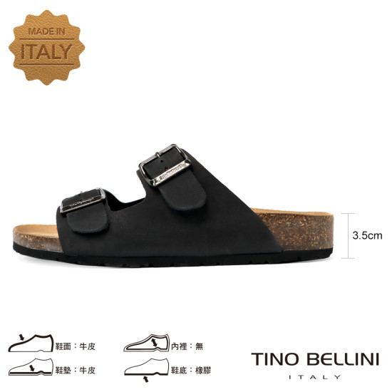 TINO BELLINI 貝里尼 歐洲進口 BIONATURA 腳床舒適鞋 男款 雙飾扣造型 軟木軟底 拖鞋HM0B002A-1