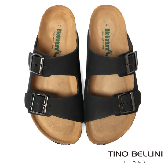 TINO BELLINI 貝里尼 歐洲進口 BIONATURA 腳床舒適鞋 男款 雙飾扣造型 軟木軟底 拖鞋HM0B002A-1