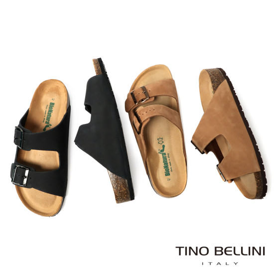 TINO BELLINI 貝里尼 歐洲進口 BIONATURA 腳床舒適鞋 男款 雙飾扣造型 軟木軟底 拖鞋HM0B002A-1