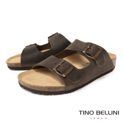 TINO BELLINI 貝里尼 歐洲進口 BIONATURA 腳床舒適鞋 男款 雙飾扣造型 軟木軟底 拖鞋 HM0B002A-6(咖色)
