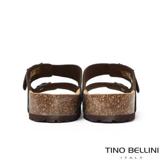 TINO BELLINI 貝里尼 歐洲進口 BIONATURA 腳床舒適鞋 男款 雙飾扣造型 軟木軟底 拖鞋 HM0B002A-6(咖色)