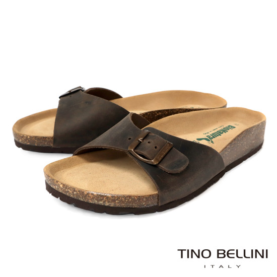 TINO BELLINI 貝里尼 歐洲進口 BIONATURA 腳床舒適鞋 男款 真皮 軟木軟底 拖鞋 HM0B003-6(咖色)