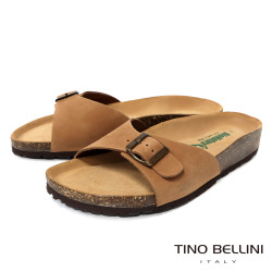 TINO BELLINI 貝里尼 歐洲進口 BIONATURA 腳床舒適鞋 男款 真皮 軟木軟底 拖鞋 HM0B003-9(駝色)