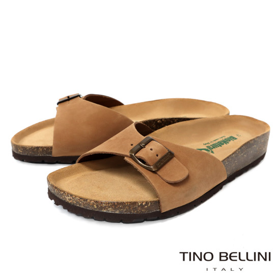 TINO BELLINI 貝里尼 歐洲進口 BIONATURA 腳床舒適鞋 男款 真皮 軟木軟底 拖鞋 HM0B003-9(駝色)