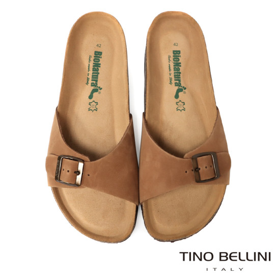 TINO BELLINI 貝里尼 歐洲進口 BIONATURA 腳床舒適鞋 男款 真皮 軟木軟底 拖鞋 HM0B003-9(駝色)
