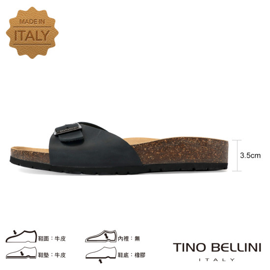 TINO BELLINI 貝里尼 歐洲進口 BIONATURA 腳床舒適鞋 男款 真皮 軟木軟底 拖鞋 HM0B003-U(黑瘋)