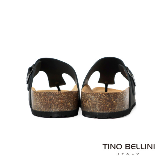TINO BELLINI 貝里尼 歐洲進口 BIONATURA 腳床舒適鞋 男款 真皮 軟木軟底夾腳涼拖鞋 HM0B004-1(黑色)