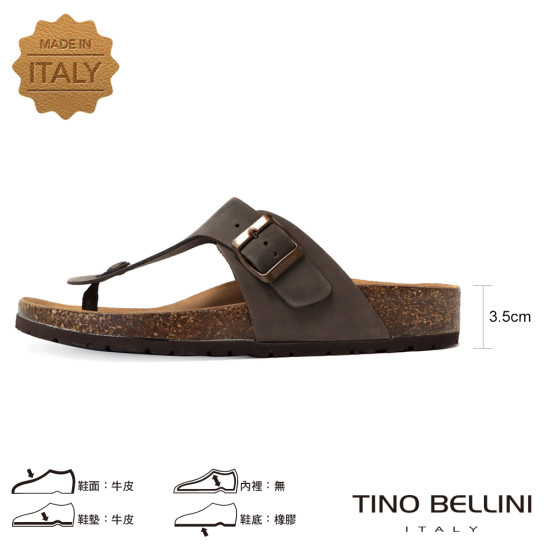 TINO BELLINI 貝里尼 歐洲進口 BIONATURA 腳床舒適鞋 男款 真皮 軟木軟底夾腳涼拖鞋 HM0B004-6