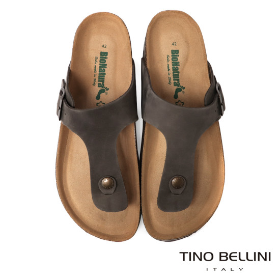 TINO BELLINI 貝里尼 歐洲進口 BIONATURA 腳床舒適鞋 男款 真皮 軟木軟底夾腳涼拖鞋 HM0B004-6