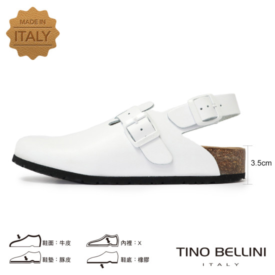 TINO BELLINI 貝里尼 歐洲進口 BIONATURA 腳床舒適鞋 男款 真皮 軟木軟底鞋 HM0B006-0(白色)