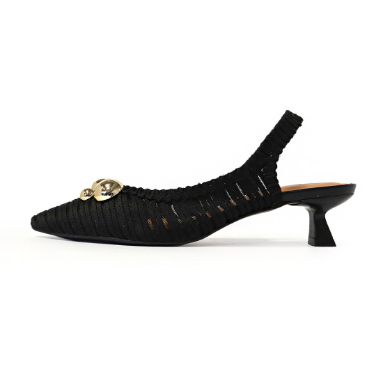 TINO BELLINI 貝里尼 巴西進口 氣質女神金色圓球飾釦尖頭低跟鞋FW1T013-1(黑色)