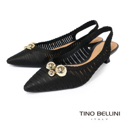 TINO BELLINI 貝里尼 巴西進口 氣質女神金色圓球飾釦尖頭低跟鞋FW1T013-1(黑色)