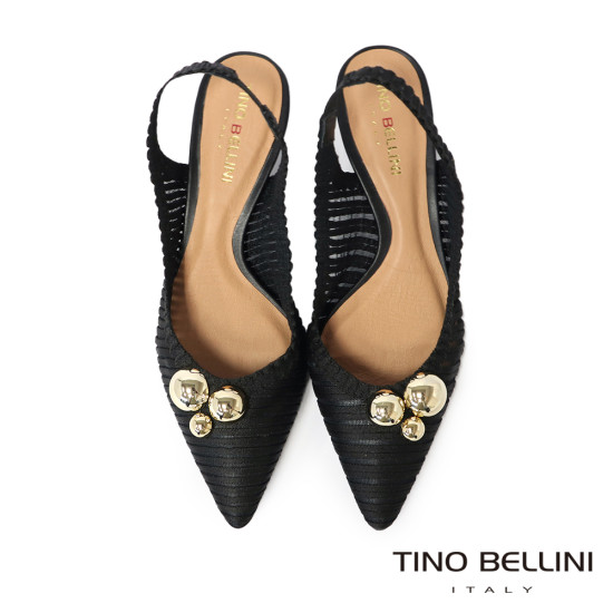 TINO BELLINI 貝里尼 巴西進口 氣質女神金色圓球飾釦尖頭低跟鞋FW1T013-1(黑色)