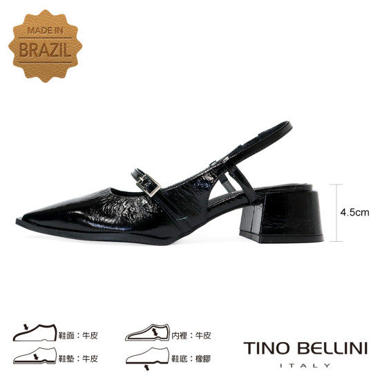 TINO BELLINI 貝里尼 巴西進口 都會雅漆皮尖頭後繫帶低跟鞋FW1V015-1(黑色)