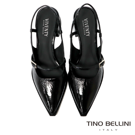 TINO BELLINI 貝里尼 巴西進口 都會雅漆皮尖頭後繫帶低跟鞋FW1V015-1(黑色)