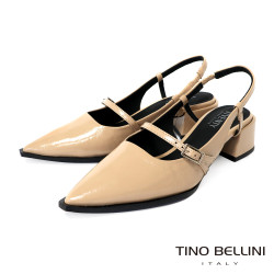 TINO BELLINI 貝里尼 巴西進口 都會雅漆皮尖頭後繫帶低跟鞋FW1V015-3(米色)