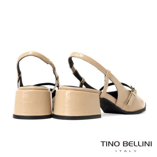 TINO BELLINI 貝里尼 巴西進口 都會雅漆皮尖頭後繫帶低跟鞋FW1V015-3(米色)