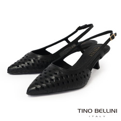 TINO BELLINI 貝里尼 巴西進口 編織造型繫帶低跟鞋FW1V017-1(黑色)