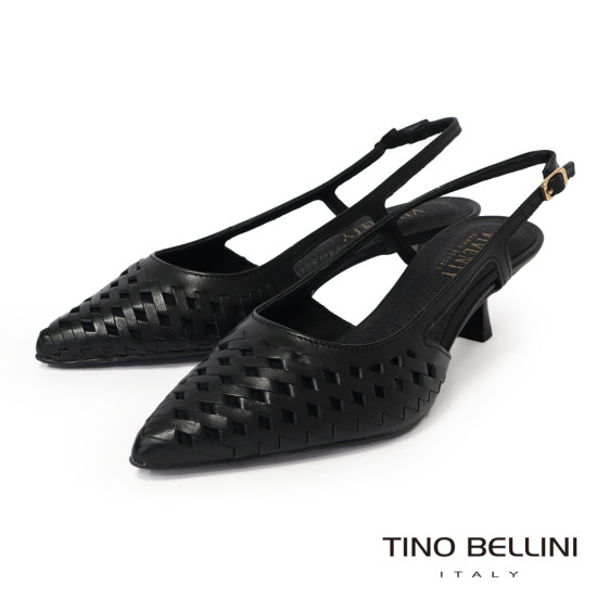 TINO BELLINI 貝里尼 巴西進口 編織造型繫帶低跟鞋FW1V017-1(黑色)