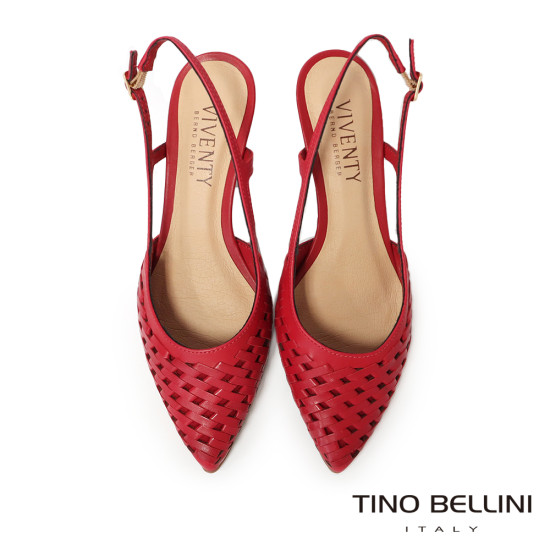 TINO BELLINI 貝里尼 巴西進口 編織造型繫帶低跟鞋FW1V017-2(紅色)
