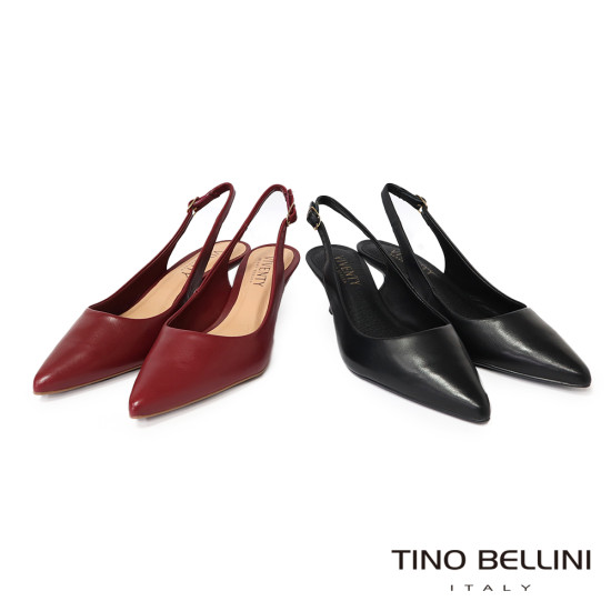 TINO BELLINI 貝里尼 巴西進口 極致簡約真皮尖頭小貓跟露跟鞋FW1V018-1(黑色)