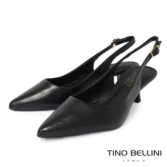 TINO BELLINI 貝里尼 巴西進口 極致簡約真皮尖頭小貓跟露跟鞋FW1V018-1(黑色)