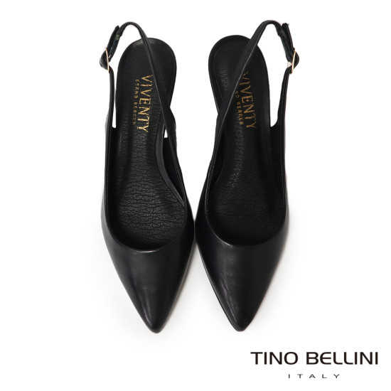 TINO BELLINI 貝里尼 巴西進口 極致簡約真皮尖頭小貓跟露跟鞋FW1V018-1(黑色)