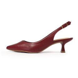 TINO BELLINI 貝里尼 巴西進口 極致簡約真皮尖頭小貓跟露跟鞋FW1V018-A(酒紅色)