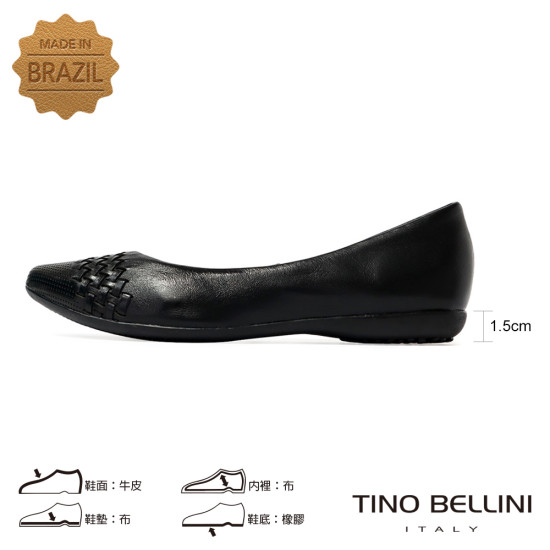 TINO BELLINI 貝里尼 巴西進口 真皮編織尖頭平底鞋FWBT041-1(黑色)
