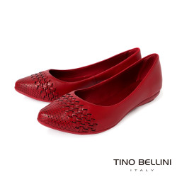 TINO BELLINI 貝里尼 巴西進口 真皮編織尖頭平底鞋FWBT041-2(紅色)