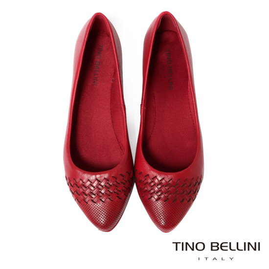 TINO BELLINI 貝里尼 巴西進口 真皮編織尖頭平底鞋FWBT041-2(紅色)