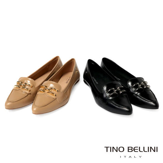 TINO BELLINI 貝里尼 巴西進口 經典金屬飾釦樂福鞋FWBT042-1(黑色)