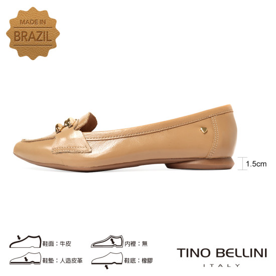 TINO BELLINI 貝里尼 巴西進口 經典金屬飾釦樂福鞋FWBT042-3(米色)