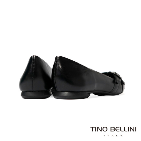 TINO BELLINI 貝里尼 巴西進口 經典復古金屬方扣尖頭平底鞋FWBV042-1(黑色)