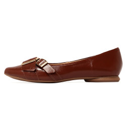 TINO BELLINI 貝里尼 巴西進口 經典復古金屬方扣尖頭平底鞋FWBV042-9(咖色)