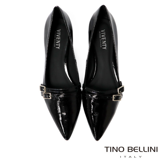 TINO BELLINI 貝里尼 巴西進口 經典魅力黑色漆皮尖頭低跟鞋FWCV044-1(黑色)