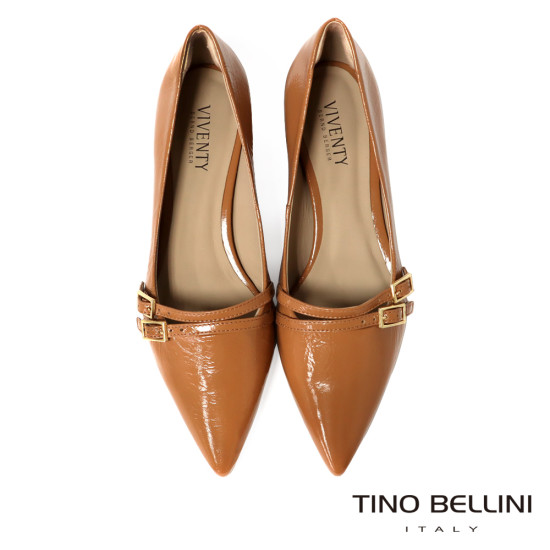 TINO BELLINI 貝里尼 巴西進口 經典魅力黑色漆皮尖頭低跟鞋FWCV044-9(駝色)