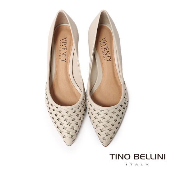 TINO BELLINI 貝里尼 巴西進口 歐美時尚編織淺口跟鞋FWCV046-0(白色)