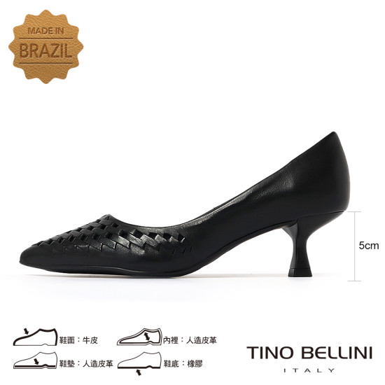 TINO BELLINI 貝里尼 巴西進口 歐美時尚編織淺口跟鞋FWCV046-1(黑色)