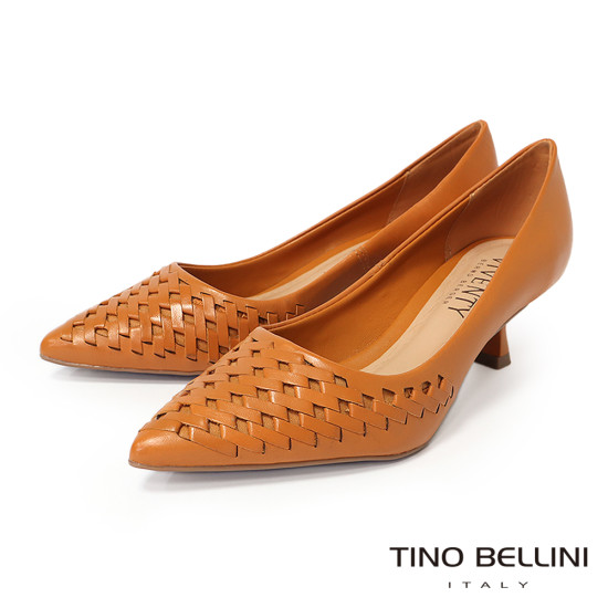 TINO BELLINI 貝里尼 巴西進口 歐美時尚編織淺口跟鞋FWCV046-9(駝色)