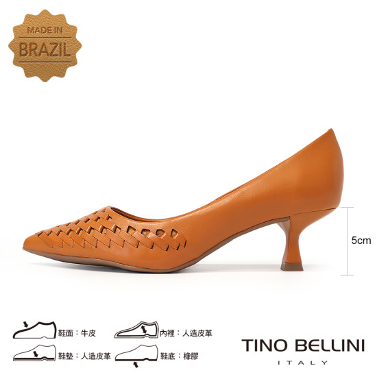 TINO BELLINI 貝里尼 巴西進口 歐美時尚編織淺口跟鞋FWCV046-9(駝色)