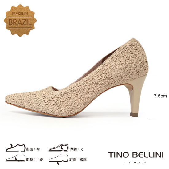 TINO BELLINI 貝里尼 巴西進口 蕾絲造型尖頭高跟鞋FWEV021-3(米色)