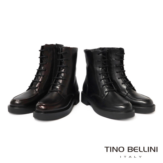 TINO BELLINI 貝里尼 阿爾巴尼亞進口 經典百真皮厚底綁帶馬丁靴FWMT017-A(酒紅色)